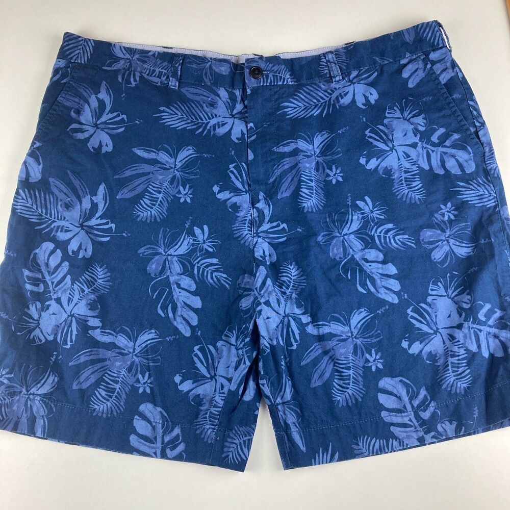 Tommy Hilfiger Mens Shorts 42 Blue Tropical Floral Chino Cotton Casual